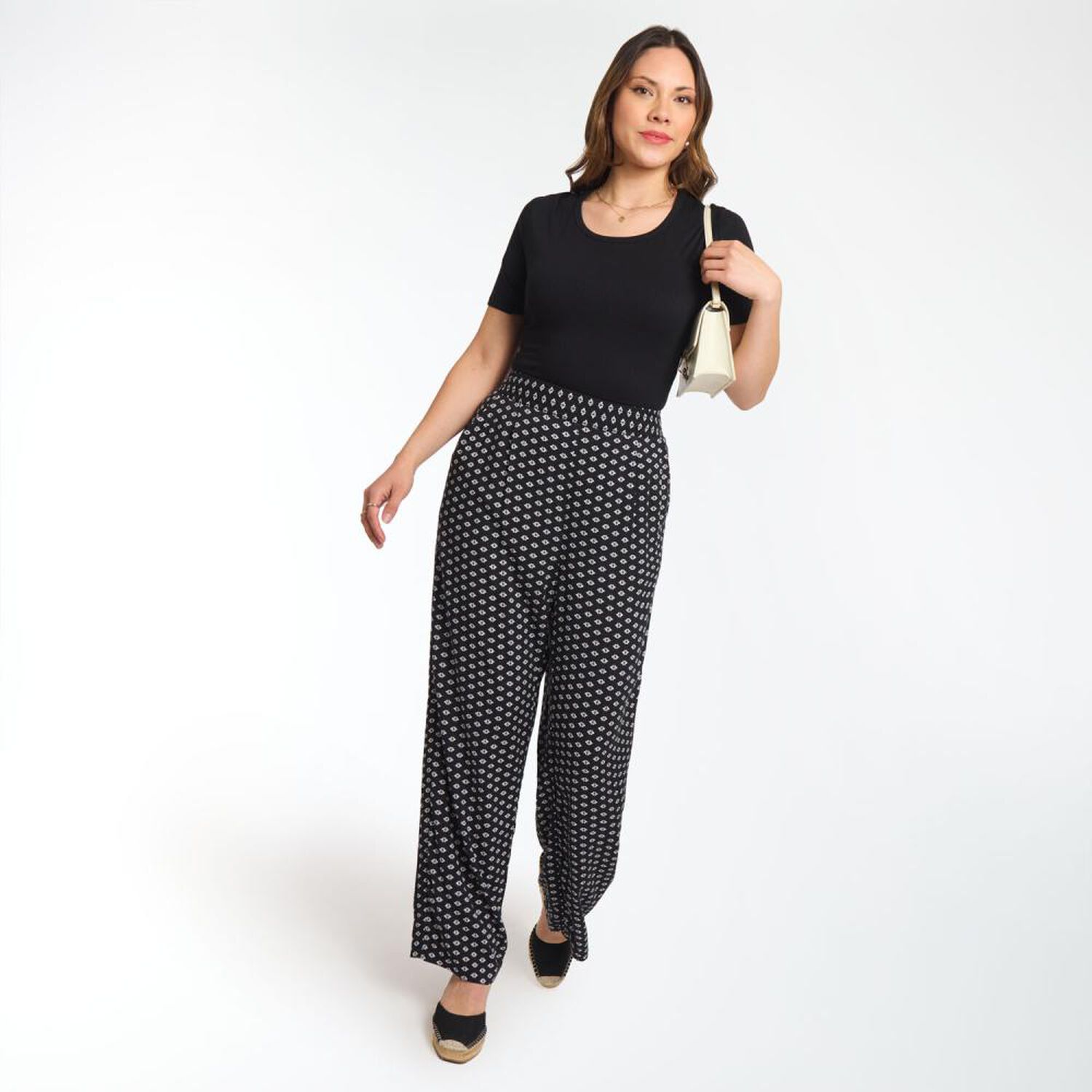 Pantal&oacute;n Full Print Pretina El&aacute;sticada Tiro Medio Flare Mujer Sexy Large image number 1.0