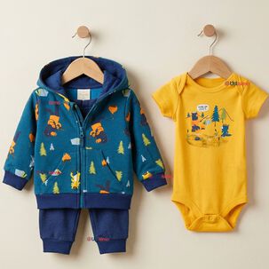 Conjunto 3 Piezas Buzo Pantal&oacute;n Poler&oacute;n Body De Algod&oacute;n Amarillo Osos Beb&eacute; Ni&ntilde;o