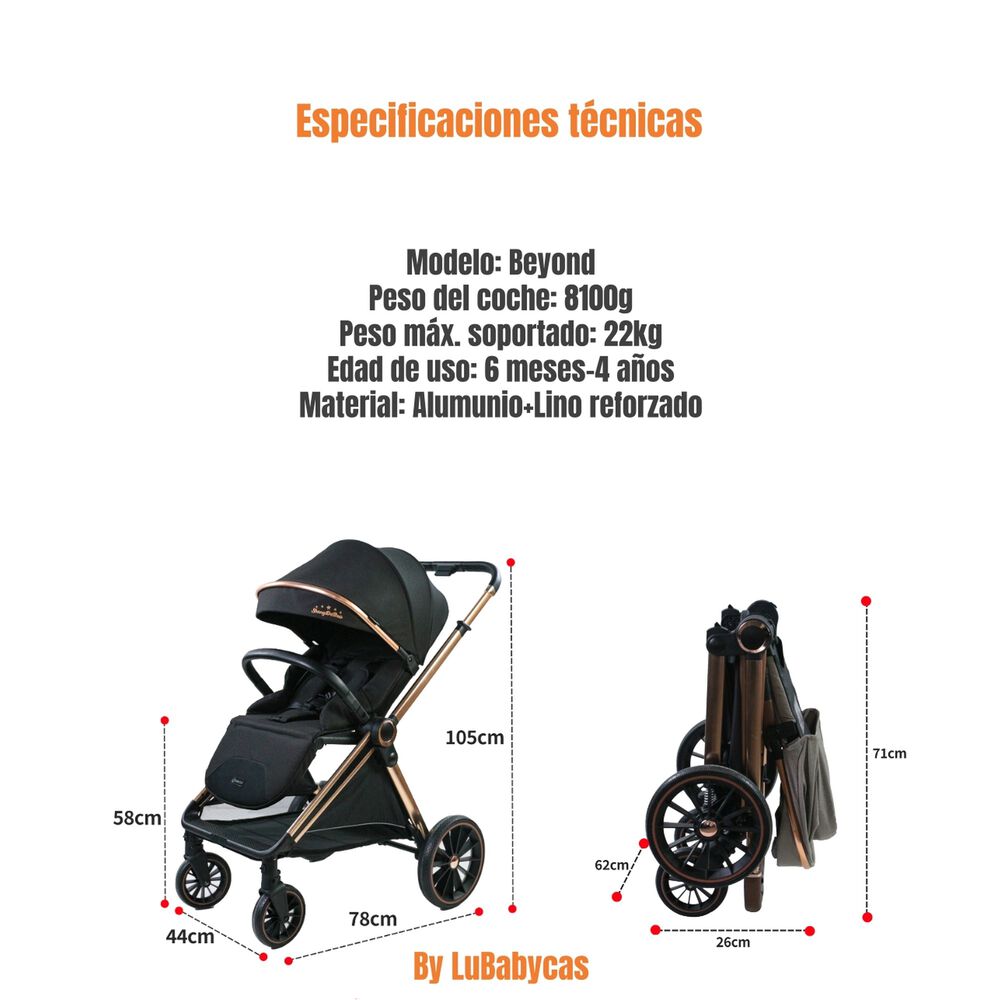 Coche De Paseo 0-4 A&ntilde;os Aluminio Negro Beyond By Lubabycas image number 8.0