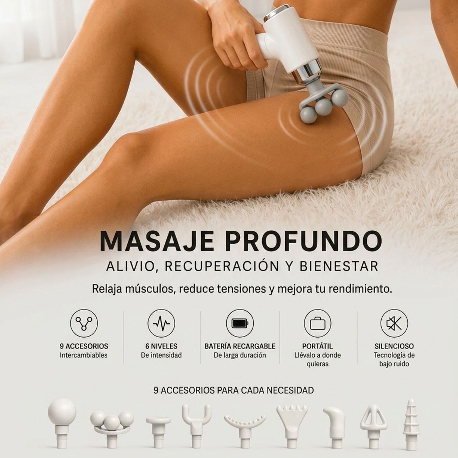 Pistola De Masaje Muscular Port&aacute;til Hf4380 + Cabezales Color Beige. image number 2.0