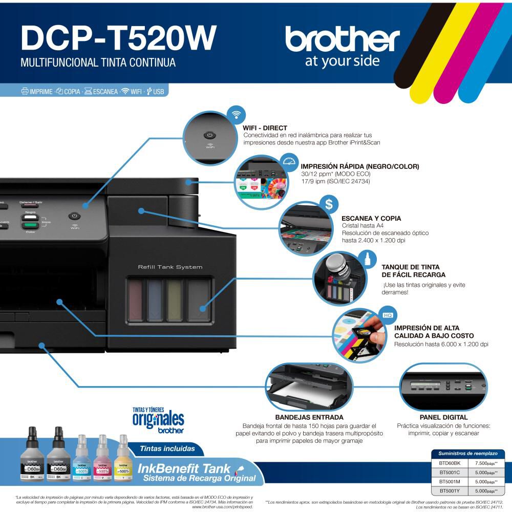 Impresora Multifuncional Brother DCPT520W image number 5.0
