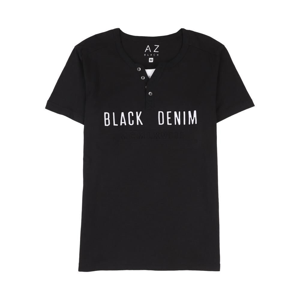 Polera Estampado Manga Corta Cuello Redondo Con Botones Hombre Az Black image number 0.0