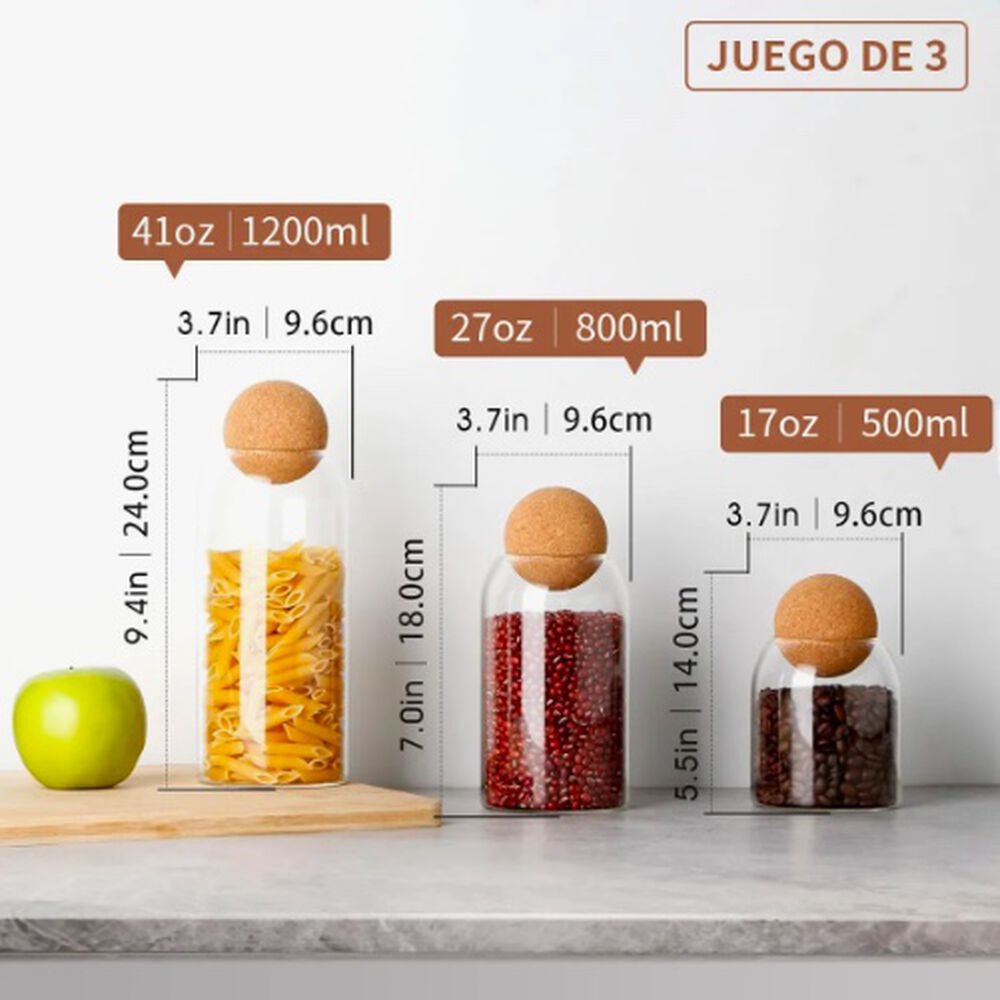 Pack 3 Botellas Frasco Vidrio Corcho Transparente Con Bola image number 1.0