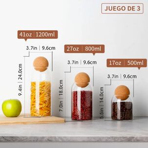 Pack 3 Botellas Frasco Vidrio Corcho Transparente Con Bola