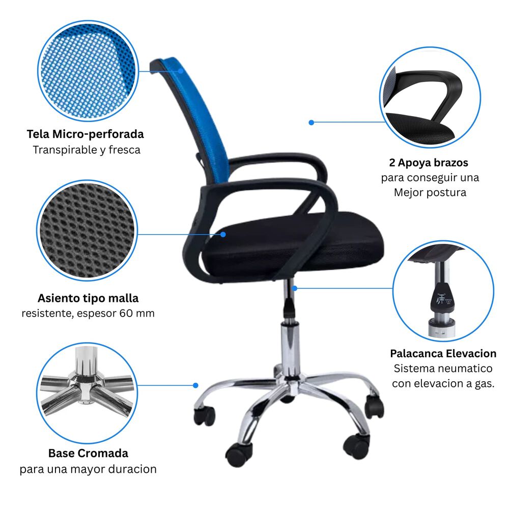 Silla Ejecutiva Ergon&oacute;mica Nueva York - Respaldo De Malla Azul, Comodidad Y Estilo Para Tu Oficina image number 2.0