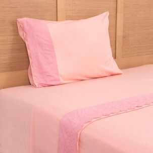 Sabana Polar Lisa Broderie 1.5 Plazas Rosado
