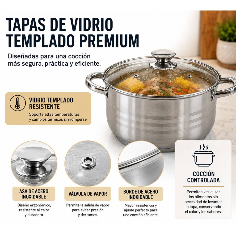 Juego De Ollas Acero Inoxidable 12 Piezas Con Tapas Vidrio image number 3.0