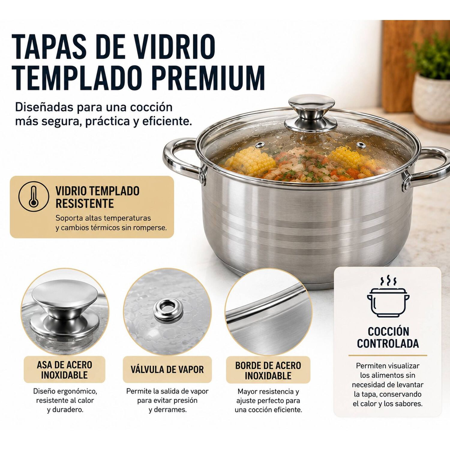 Juego De Ollas Acero Inoxidable 12 Piezas Con Tapas Vidrio image number 2.0
