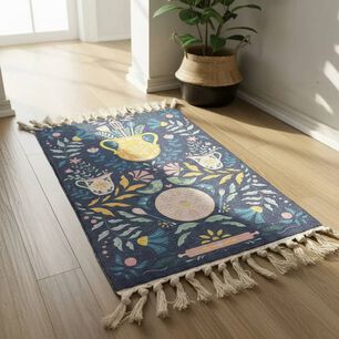 Alfombra Kilim Tejida Azul 60x90cm - Dise&ntilde;o Macetero