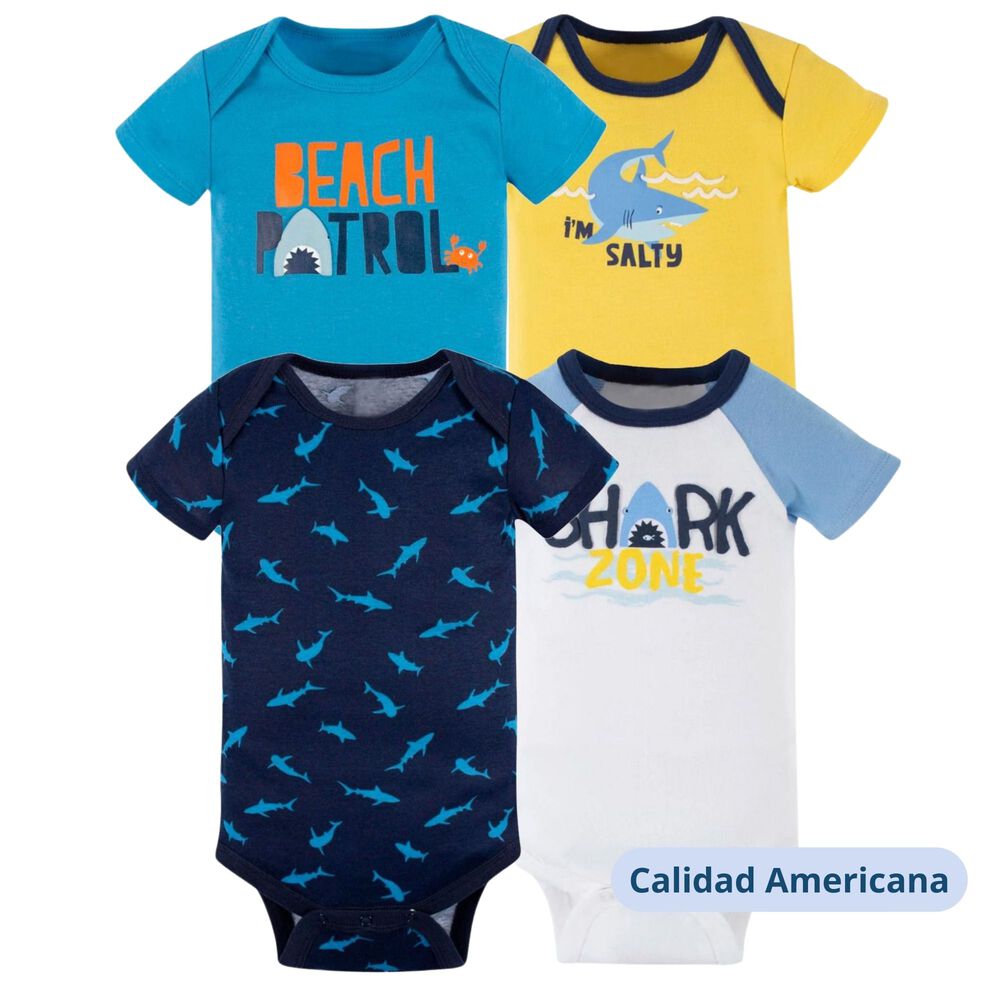 Pack 4 Bodys Ni&ntilde;o Manga Corta Tedmimak 100% Algod&oacute;n Tiburon Azul image number 3.0