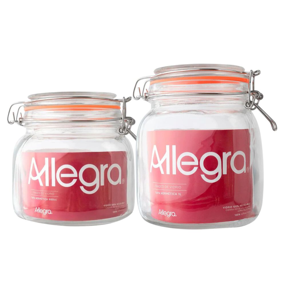 Set 2 Frascos Con Tapa Hermetica 800ml + 1000ml Allegra image number 0.0