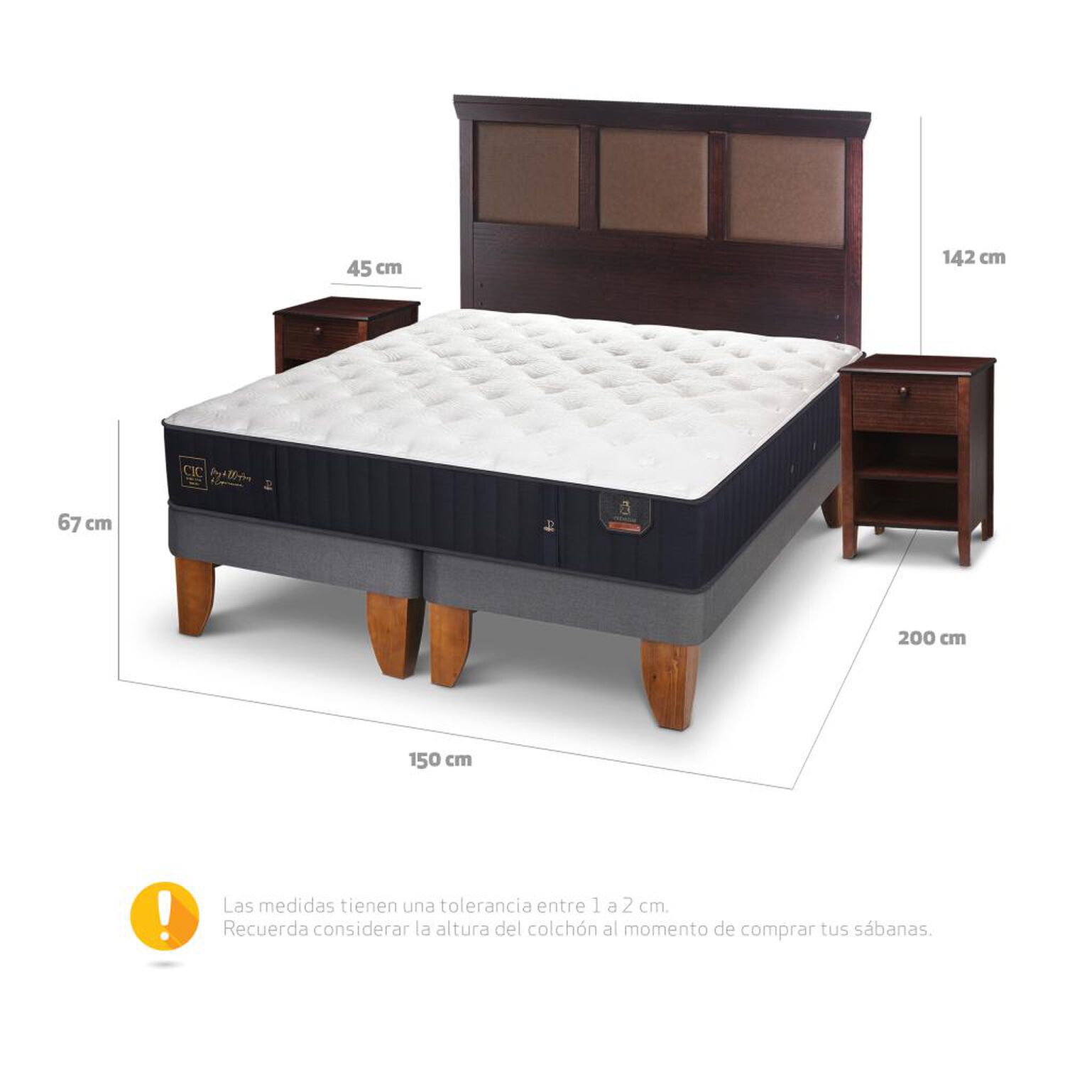 Cama Europea Cic Premium / 2 Plazas / Base Dividida + Set De Maderas image number 4.0