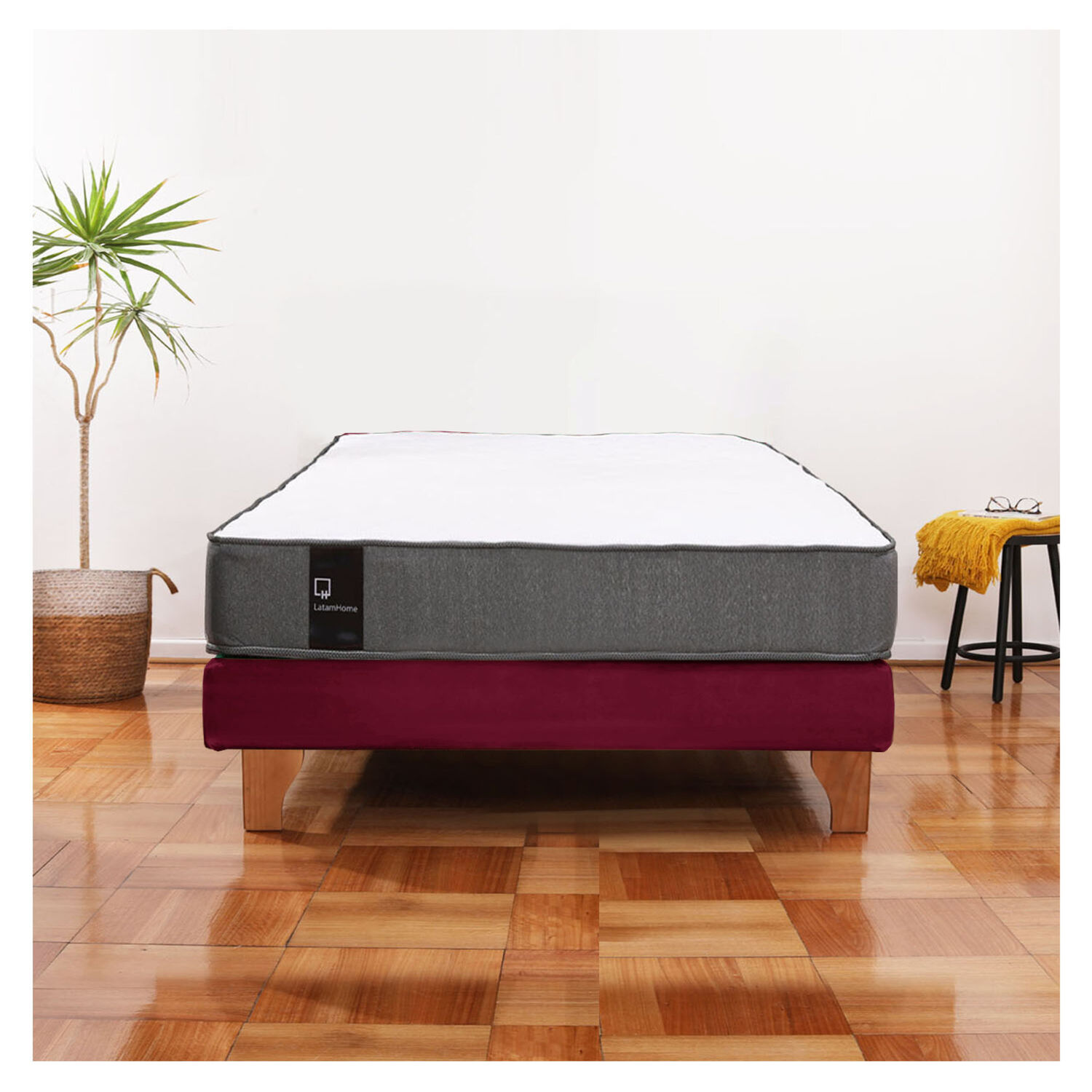 Cama Europea Zen Best 1.5 Plaza Tela Velvet Burdeo image number 0.0