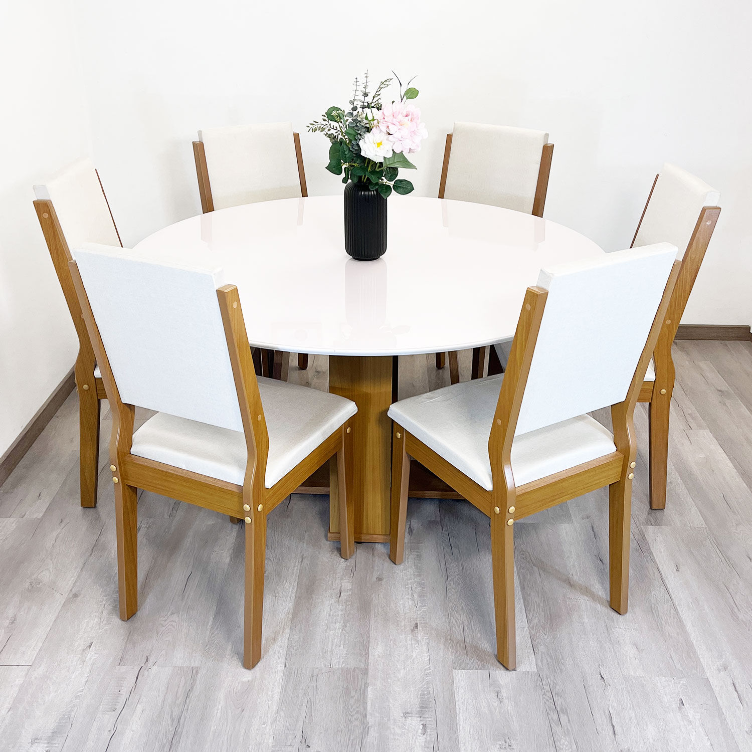 Juego De Comedor Redondo 6 Sillas Amor&eacute; Vidrio 1.35 Beige image number 3.0