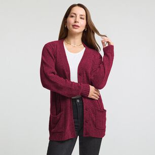 Sweater Cardigan Chenille Manga Larga Cuello Escotado Mujer Geeps
