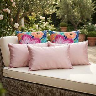 Set De 5 Cojines Jard&iacute;n Acuarela Ros&eacute; Estampados Y Terciop