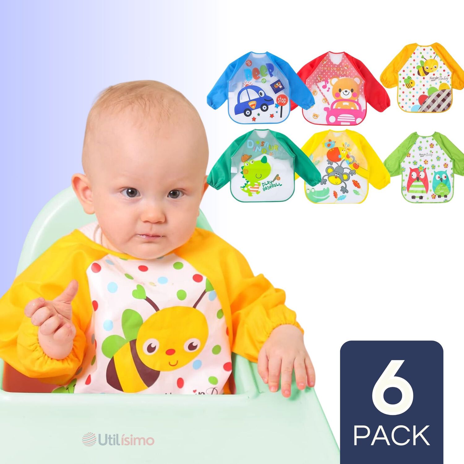 Pack 6 Baberos Pl&aacute;sticos Con Mangas Para Beb&eacute;s Jump Kids Ni&ntilde;o image number 0.0
