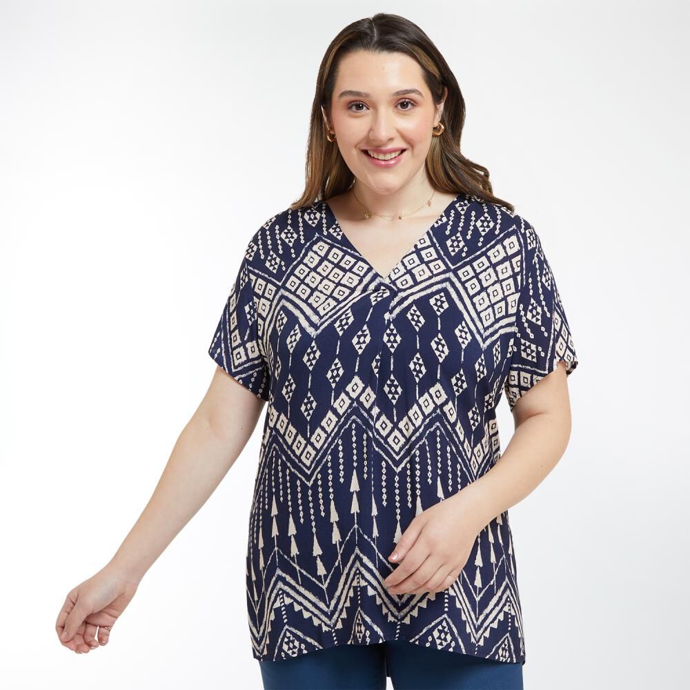 Blusa Talla Grande Doble Tela Manga Corta Cuello V Mujer Sexy Large image number 0.0