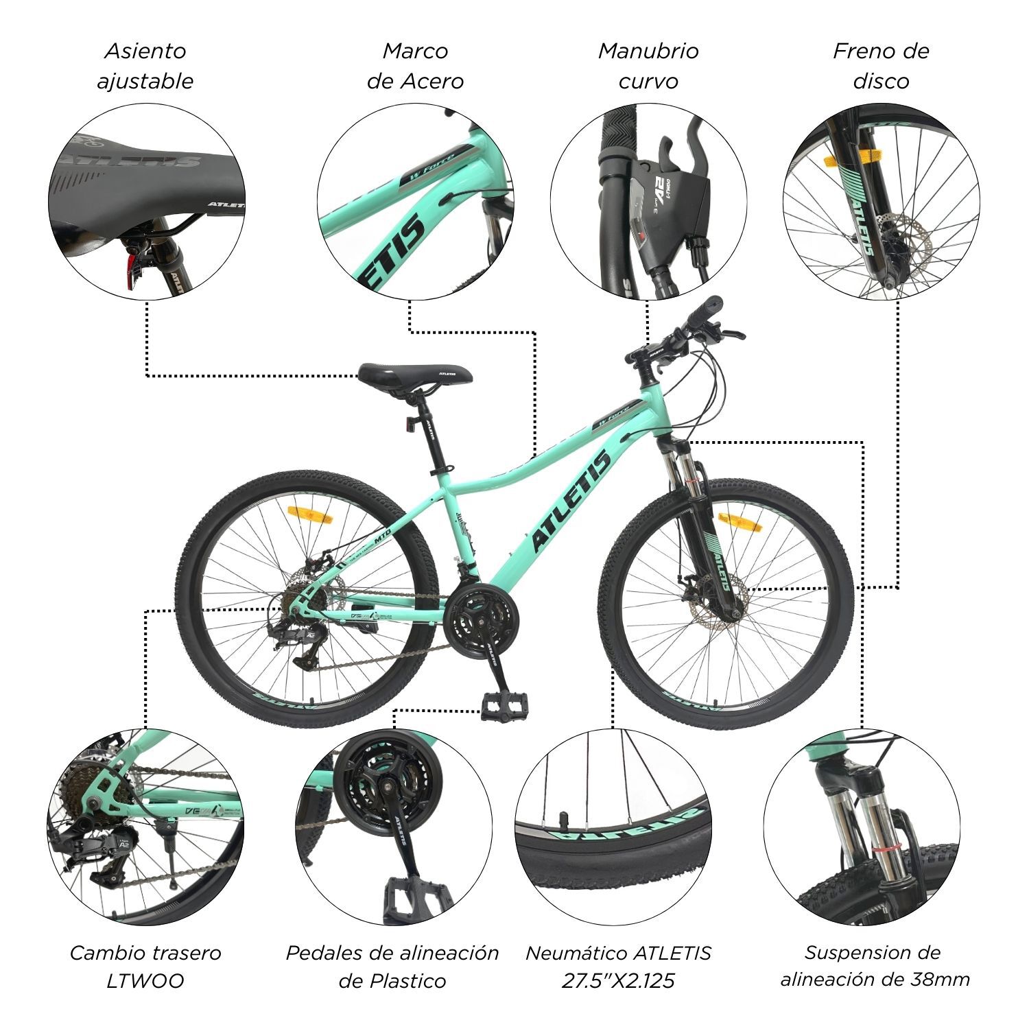 Bicicleta Mountain Bike W Force Turquesa Aro 27.5 Atletis image number 3.0