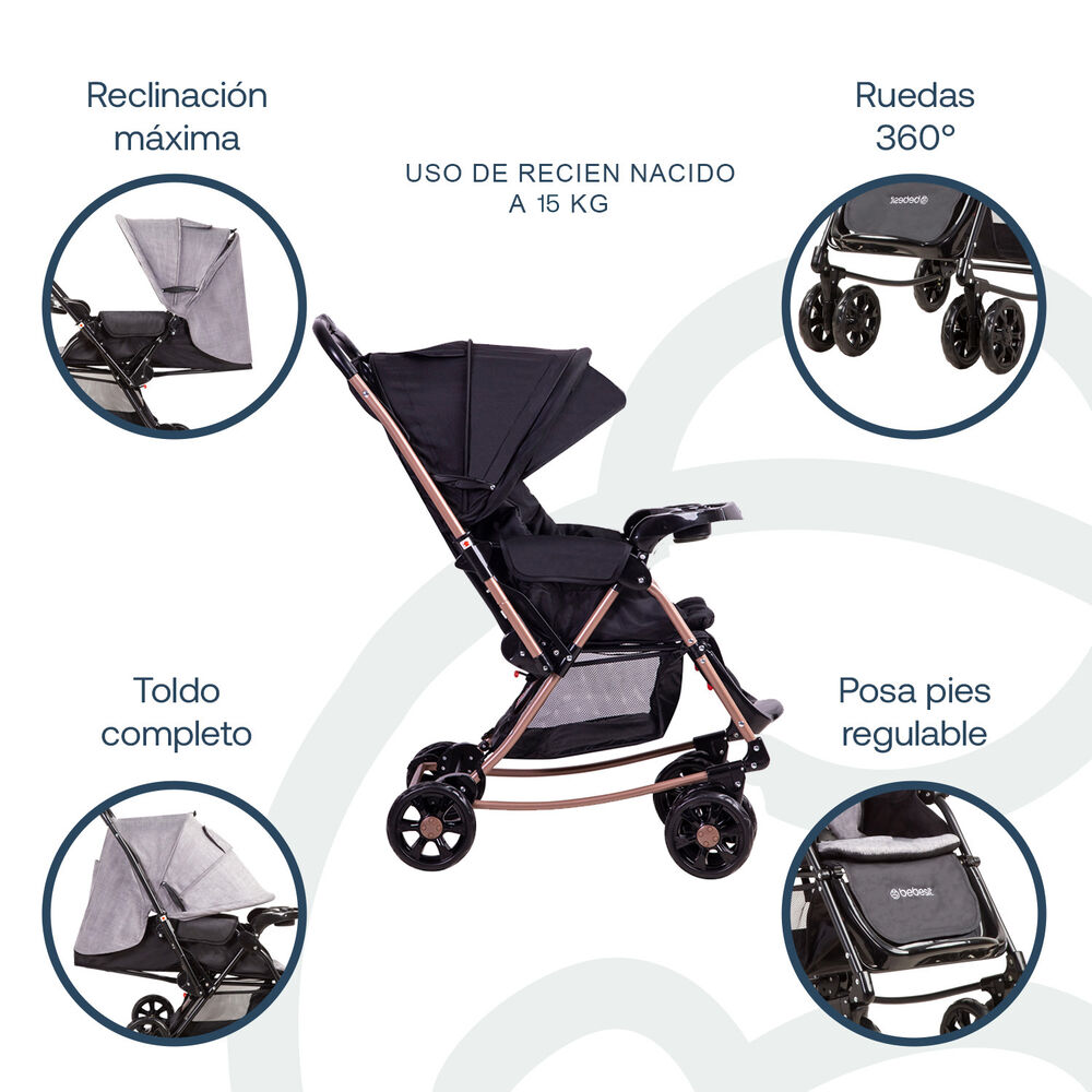 Coche Cuna Balancin Sx Negro Dorado Bebesit image number 7.0
