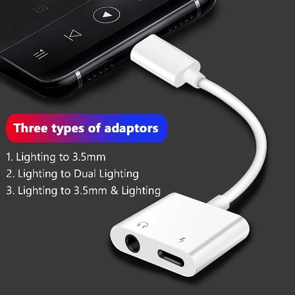 Adaptador De Audio Y Carga Compatible Para Iphone 2 En 1 Conector Con Cable Compatible Iphone A Jack 3,5 Auxiliar Original image number 1.0