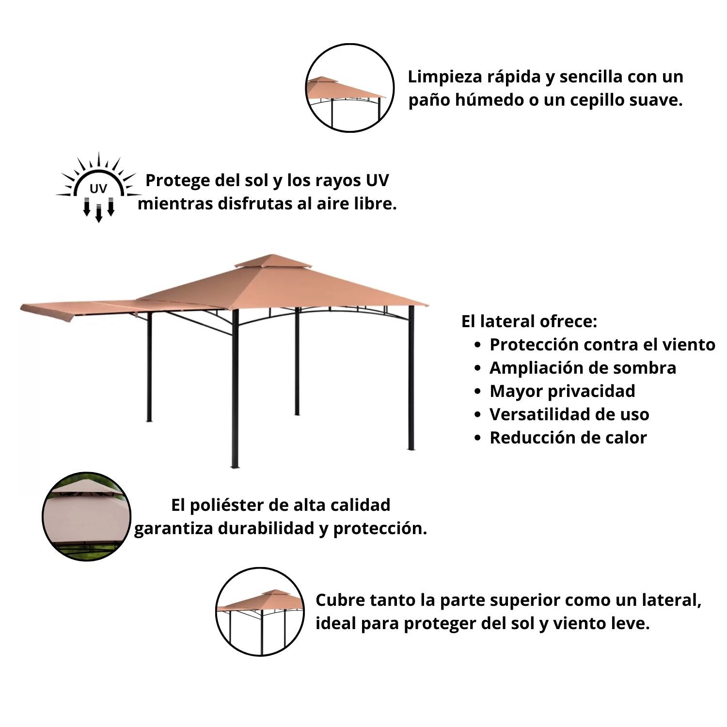 P&eacute;rgola Quintay Con Lateral 3x3mt Caf&eacute; image number 7.0