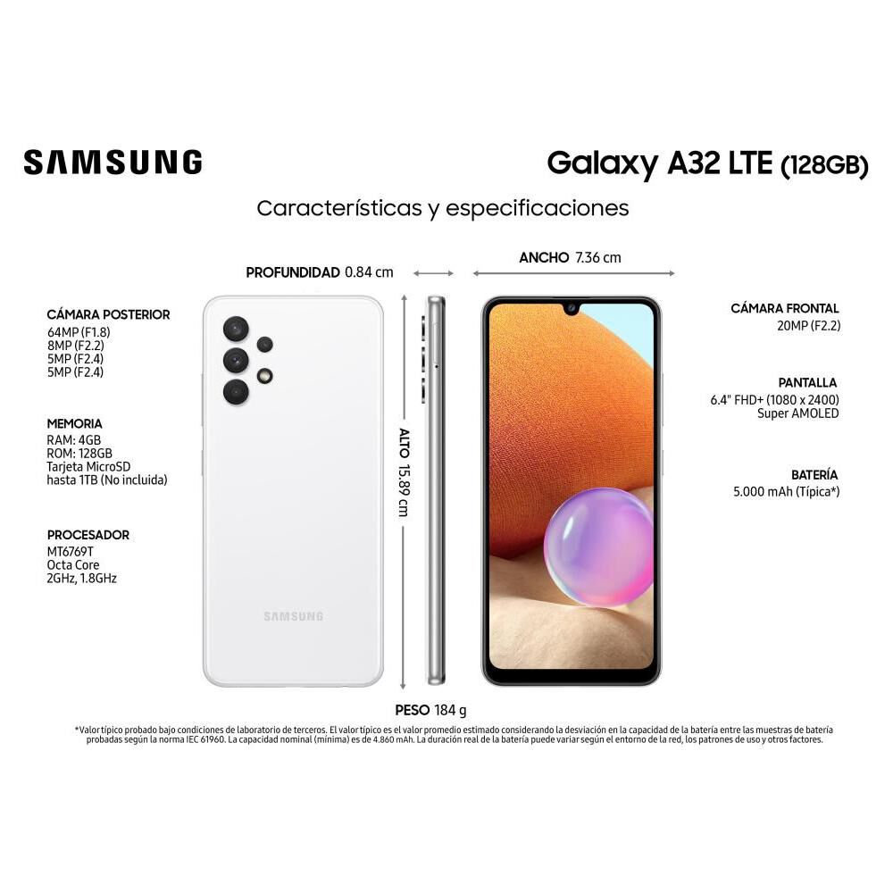 Smartphone Samsung A32 Blanco / 128 Gb / Liberado image number 2.0