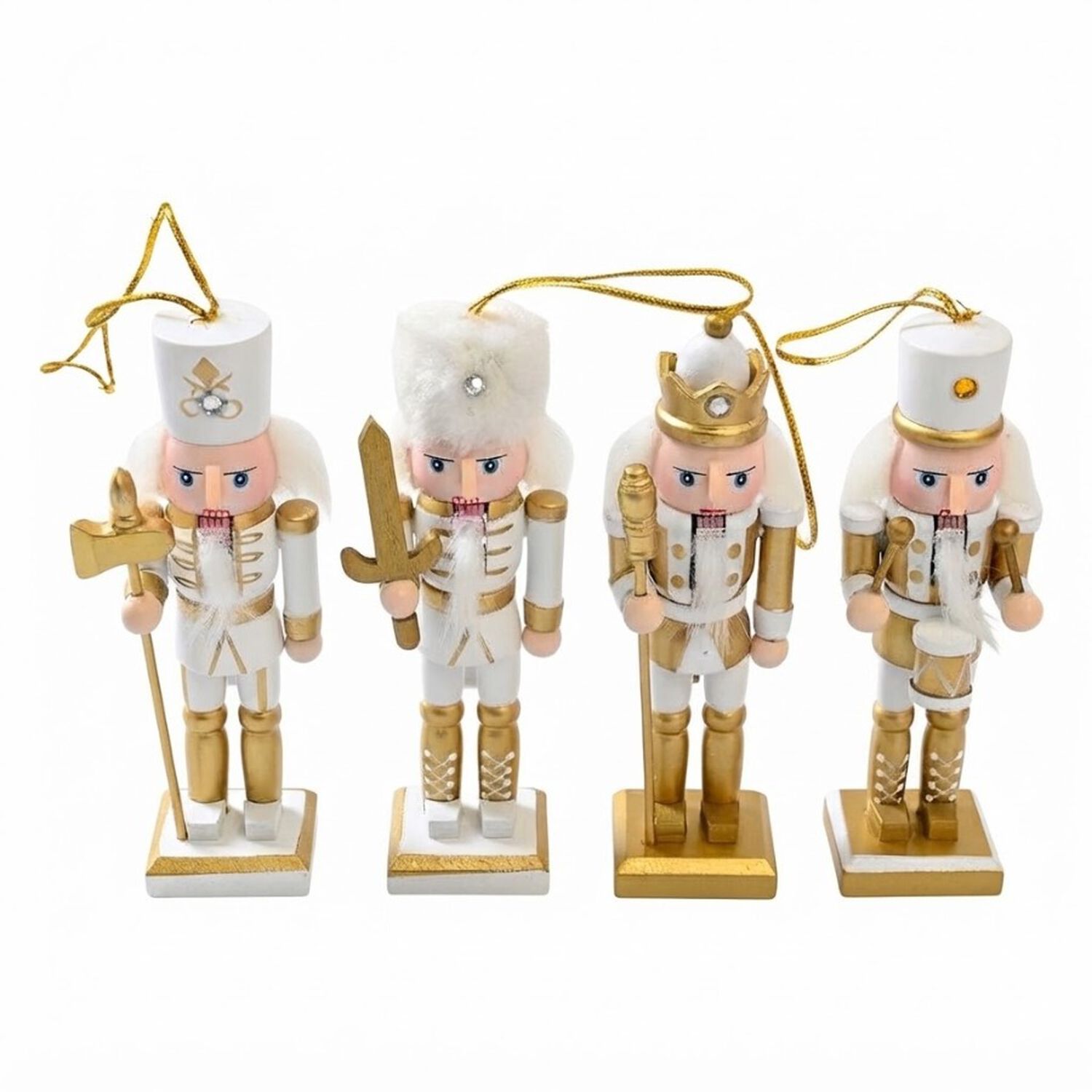 Cascanueces De Madera Dorado Y Blanco Colgante Para &Aacute;rbol Navidad 13cm Set 4 image number 0.0