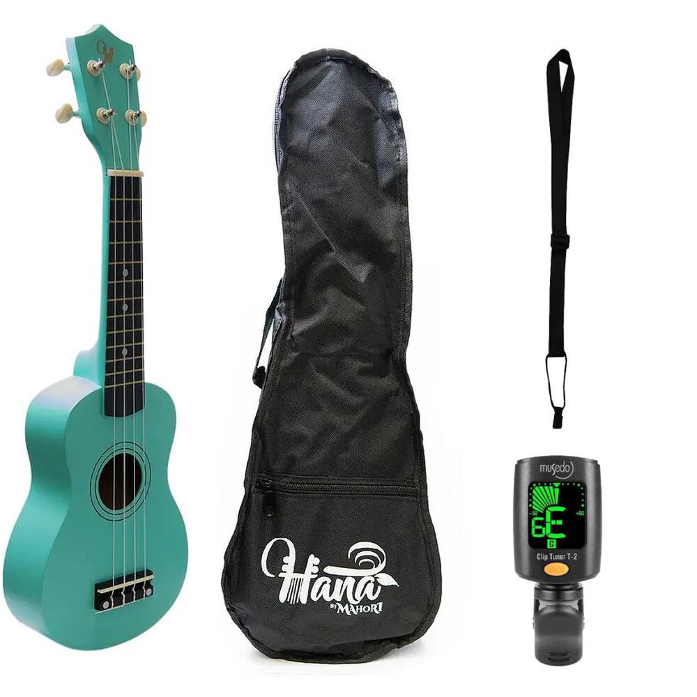 Pack Ukelele Soprano Hana Verde + Funda + Afinador Cromático + Correa Allegro image number 0.0