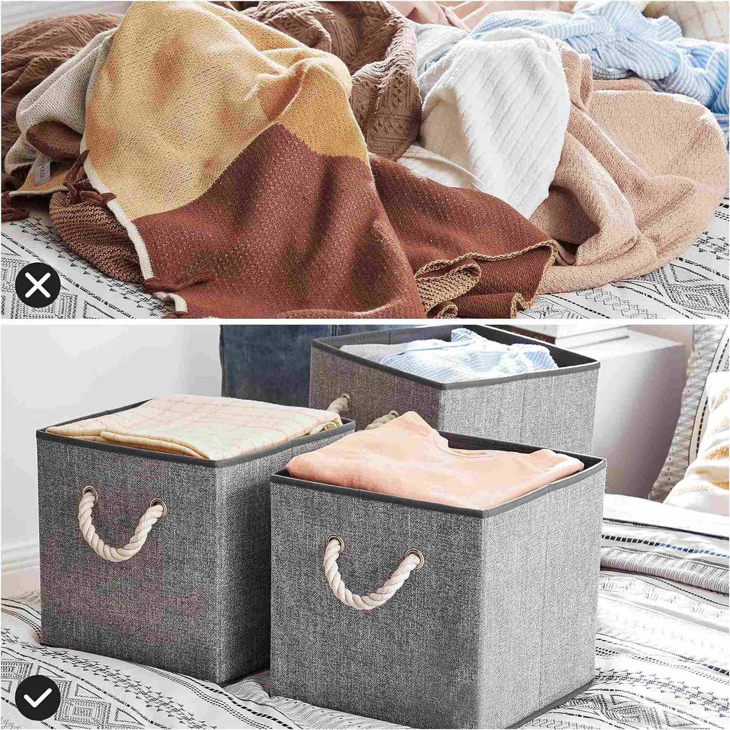 Set De 3 Cajas Organizadoras De Tela Plegables Con Asas image number 8.0