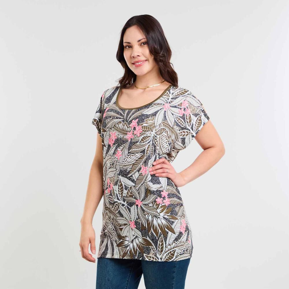 Polera Full Print Manga Corta Cuello Redondo Mujer Sexy Large image number 2.0