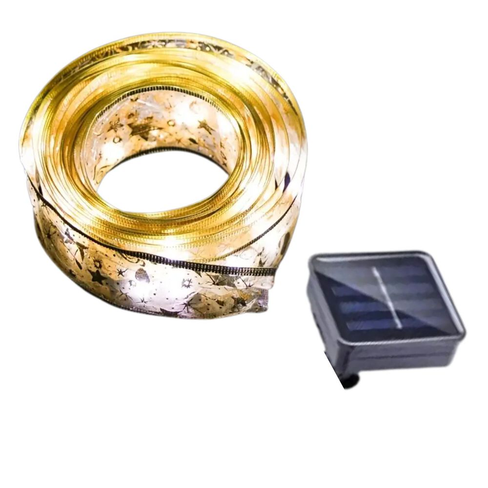 Cinta De Navidad Dorada Solar Con Luces Led Calida 5m image number 0.0