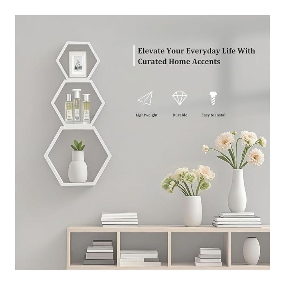 Set 3 Repisas Estante Flotantes Hexagonales De Madera Decorativo Moderno image number 4.0