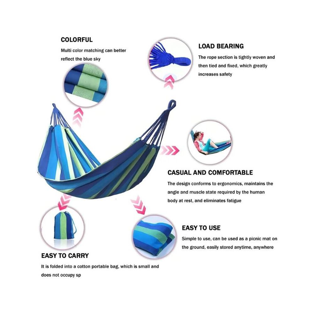Hamaca De Algodon Jardin Camping Hogar Portatil 150x200cm image number 4.0
