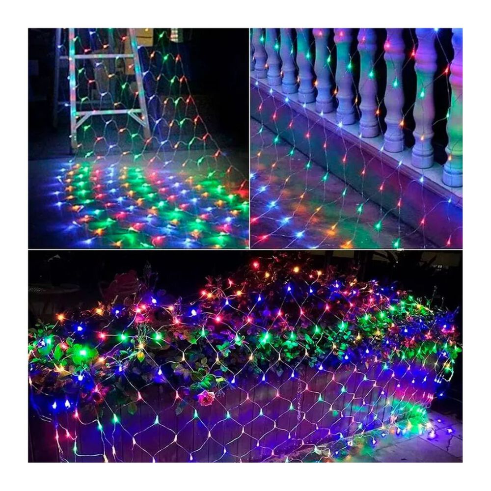 Malla Cascada De Luces Solares 240 Led Multicolores 3x3 Metros image number 1.0