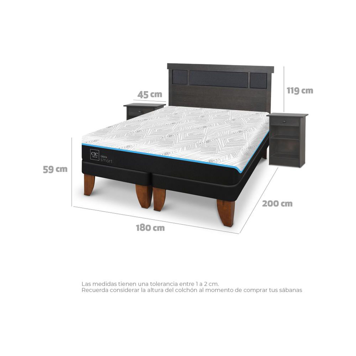 Cama Europea Cic Green Infinity / King / Base Dividida + Set De Maderas image number 7.0