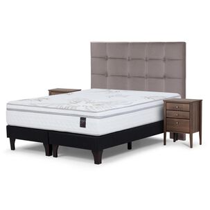 Cama Europea Rosen Art 4 / 2 Plazas / Base Dividida + Set De Maderas Issey Vison