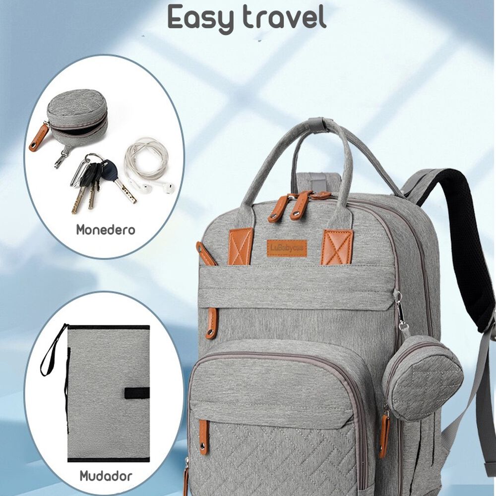 Mochila Maternal Con Monedero Y Colgador Lubabycas Rosada image number 7.0
