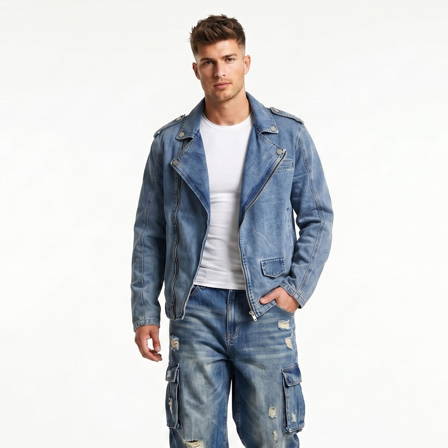 Chaqueta Mezclilla Denim Aviadora Hombre Klhoe image number 0.0
