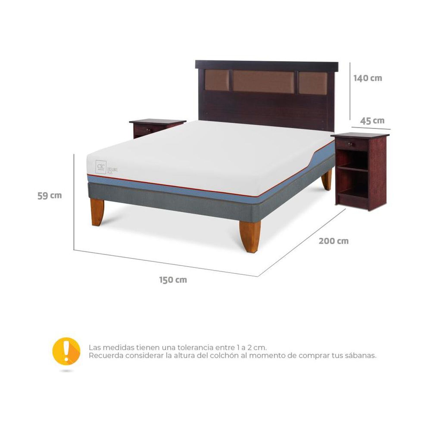Cama Europea Cic Excellence Plus / 2 Plazas / Base Normal + Set De Maderas image number 2.0