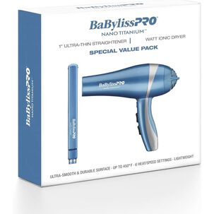 Kit Babylisspro Plancha Ultradelgada Y Secador Ionic Celeste 2un