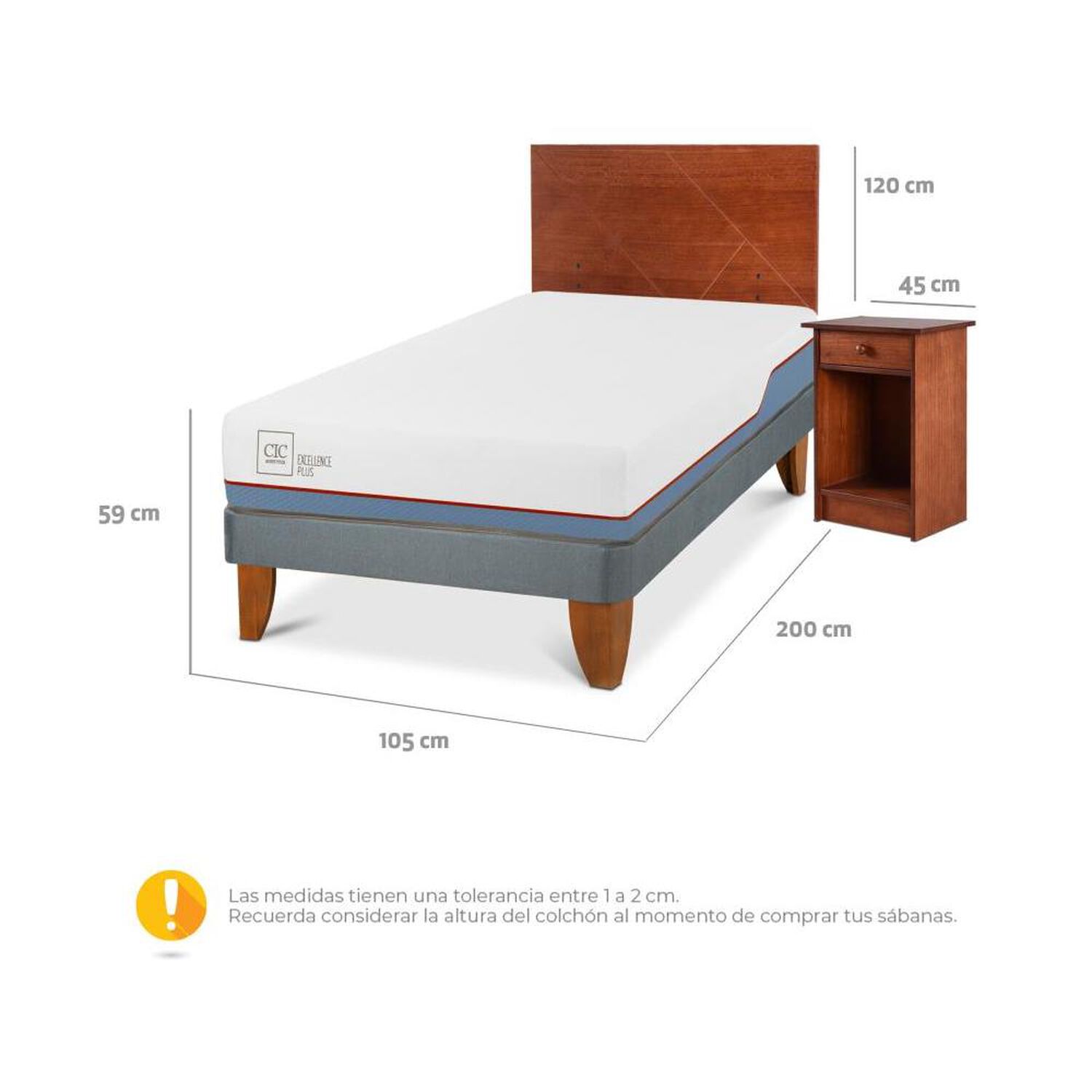 Cama Europea Cic Excellence Plus / 1.5 Plazas / Base Normal + Set De Maderas image number 2.0