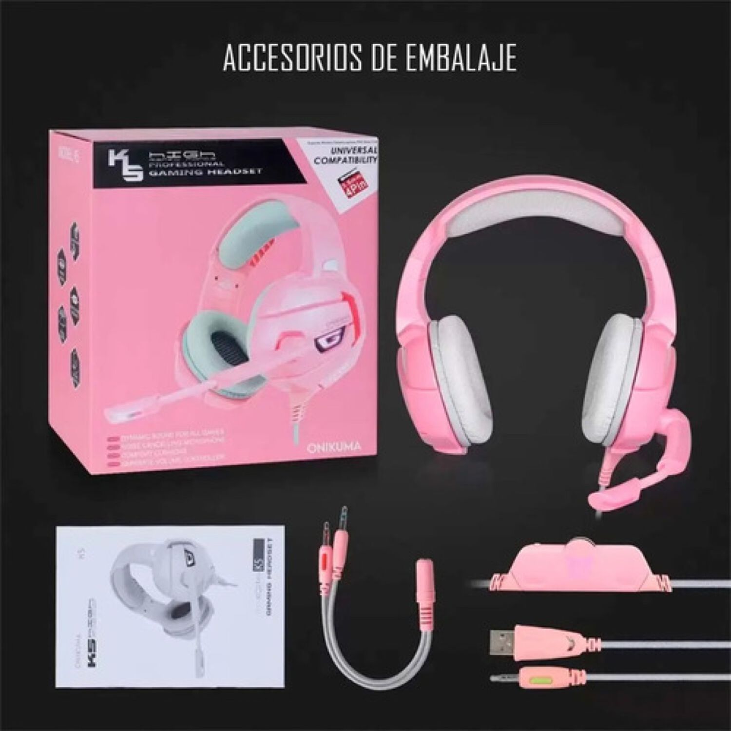 Aud&iacute;fonos Gamer Onikuma K5 Compatibles Pc Ps4 Rosa image number 7.0