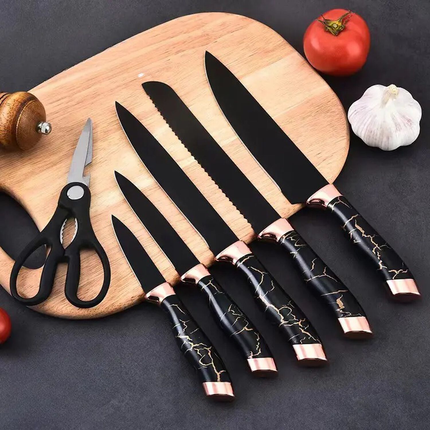 Set De Cuchillos De Cocina Marble Lux Negro Dorado image number 6.0
