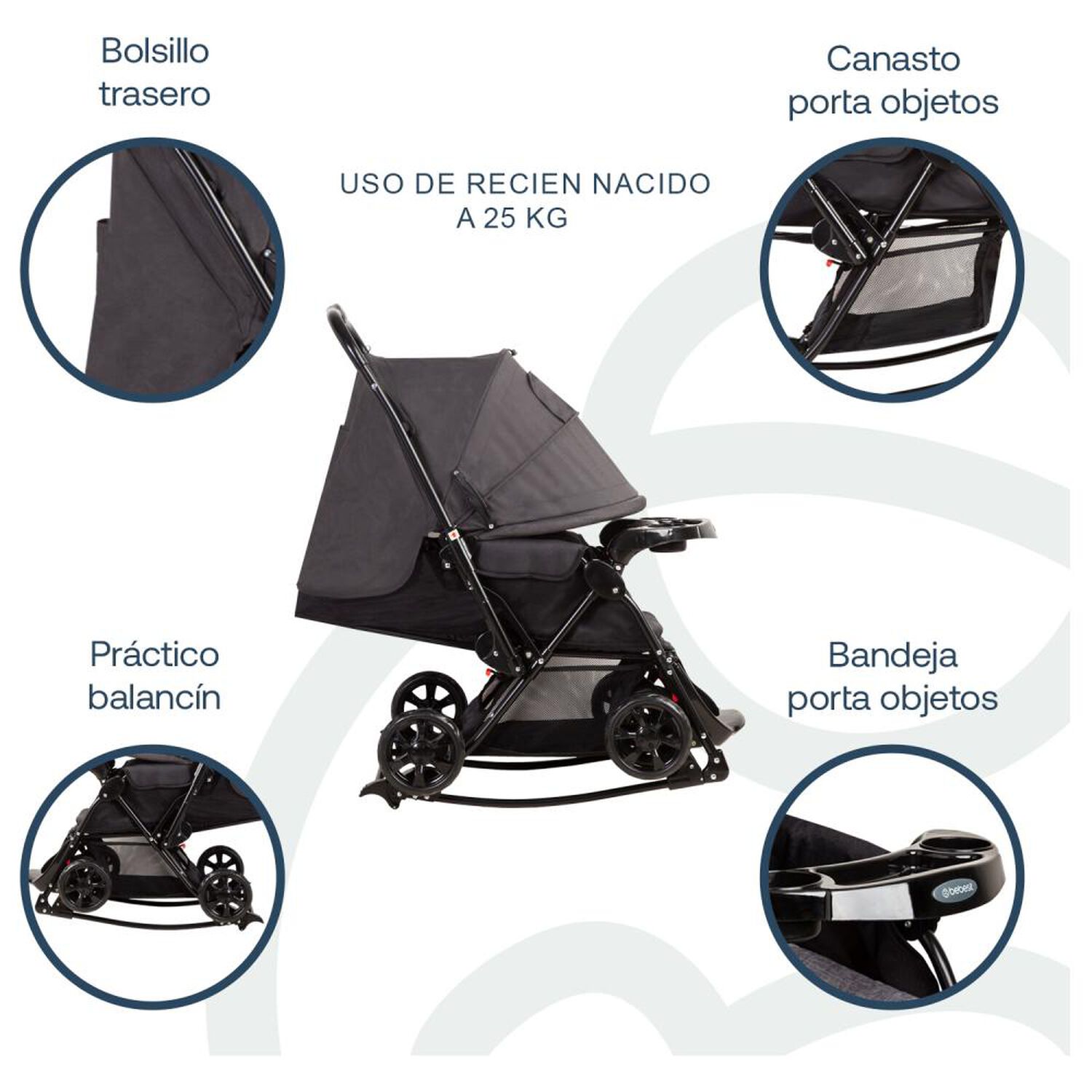 Coche Cuna Paseo Bebesit Balancin Sx Negro Melange image number 3.0
