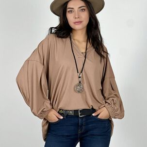 Blusa Cuello V Mangas Globo