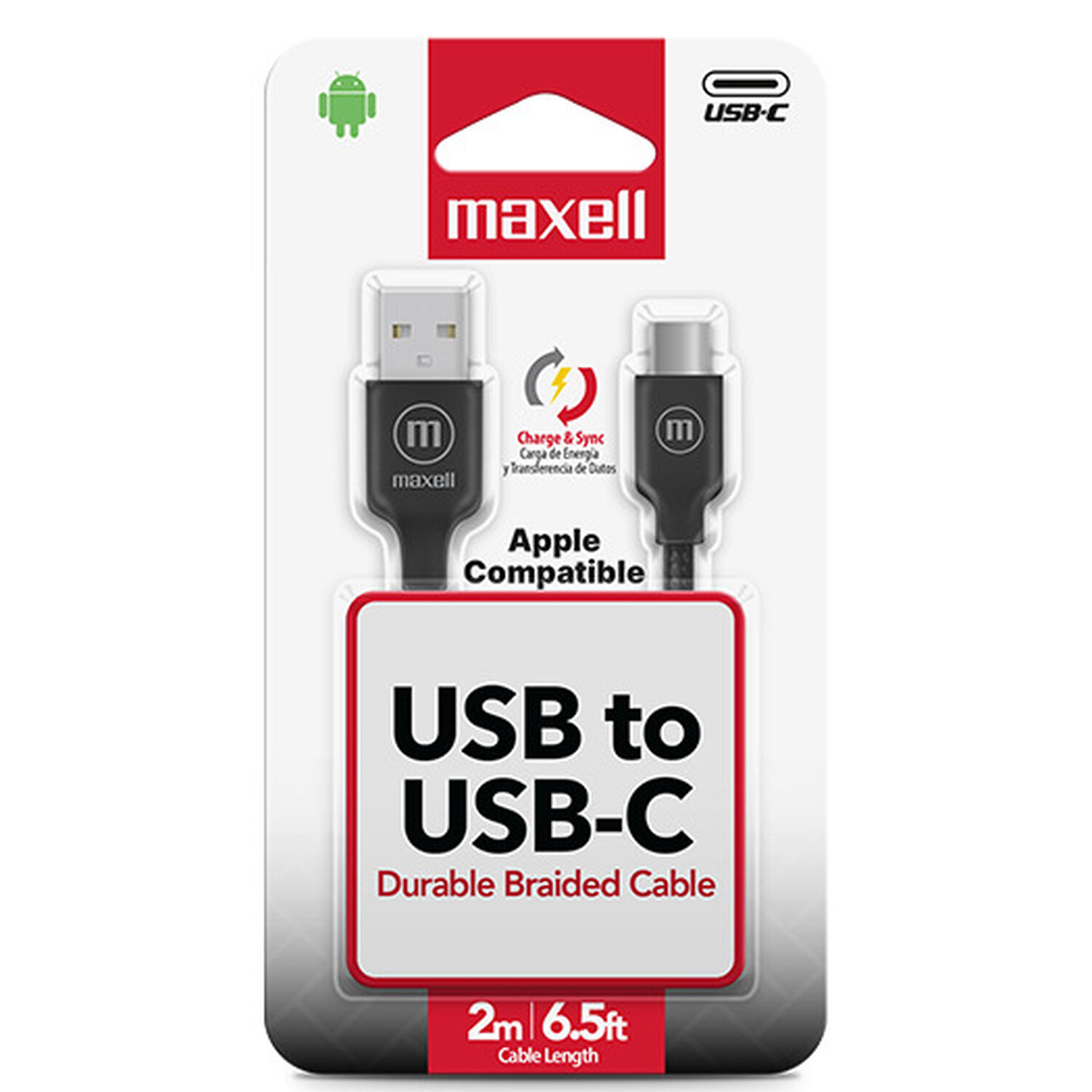 Cable Trenzado Usb A Usb C Maxell 2 Metros Carga R&aacute;pida Negro image number 0.0
