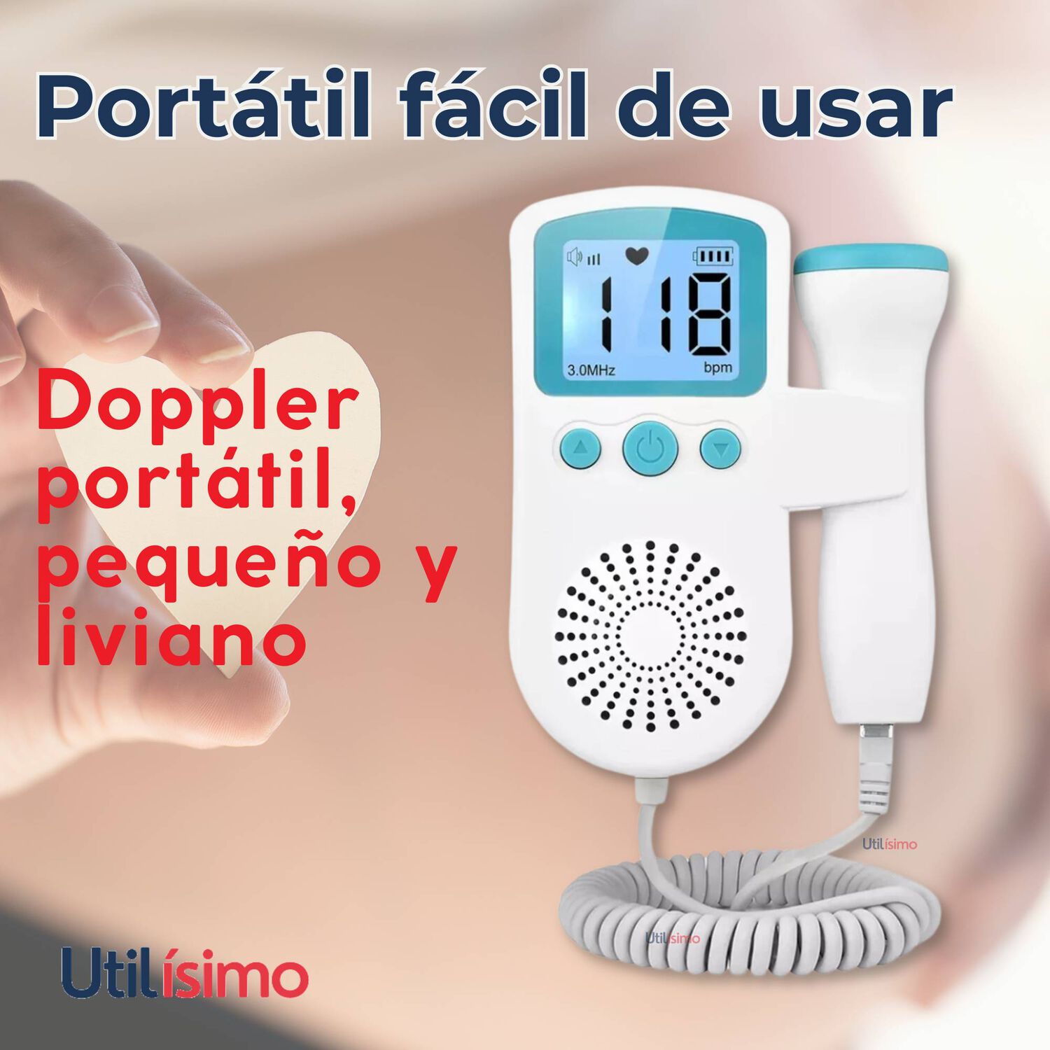 Monitor Fetal Doppler Latidos Fetales Coraz&oacute;n Beb&eacute; Blanco Azul image number 8.0
