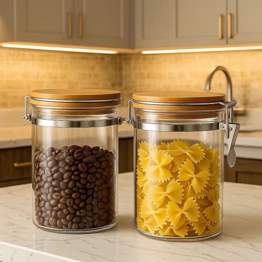 Set 2 Frascos Tarro Hermetico Vidrio 600ml Con Tapa De Bambu image number 2.0