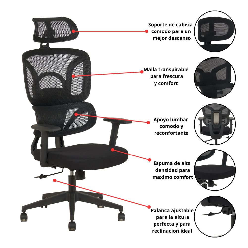 Silla Escritorio Ergohuman Kross Negro image number 2.0